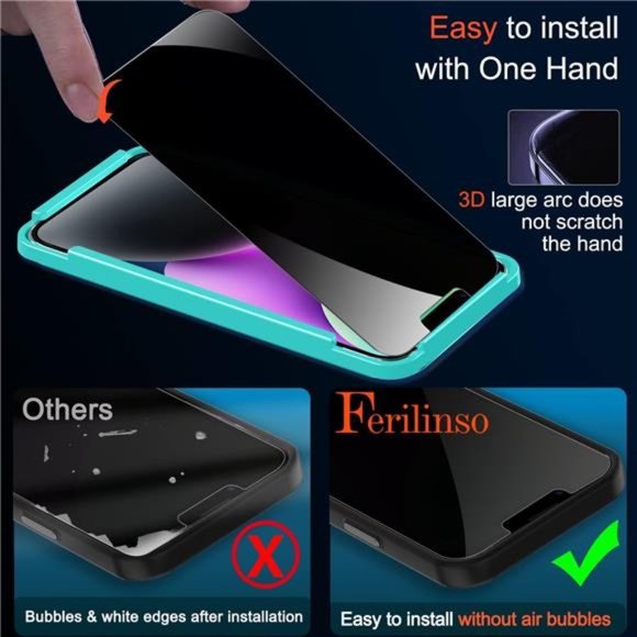 iPhone 13/ 14 Privacy Screen Protector 2 Pack 9H Anti Spy Tempered Glass Privacy - Picture 5 of 7
